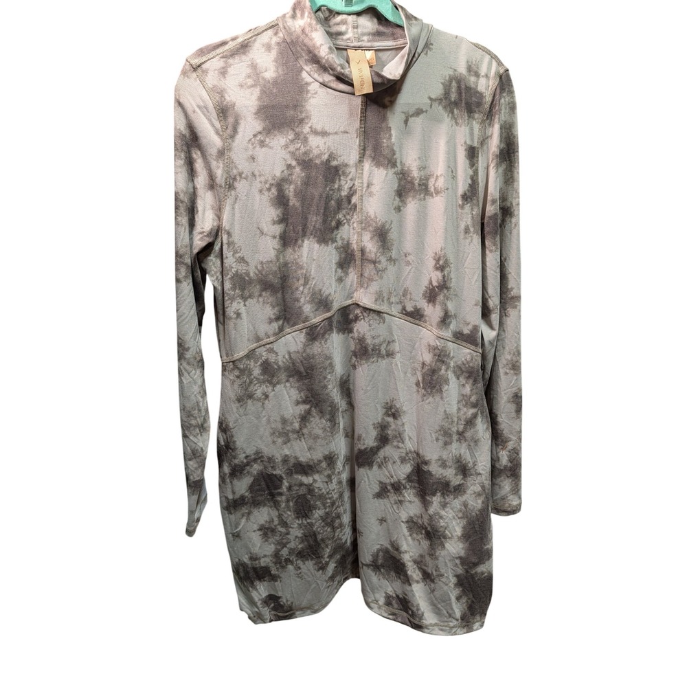 Indyeva Tunic Women L Gray Excellent Tie Dye Mock Neck Long Sleeve Stretch Top